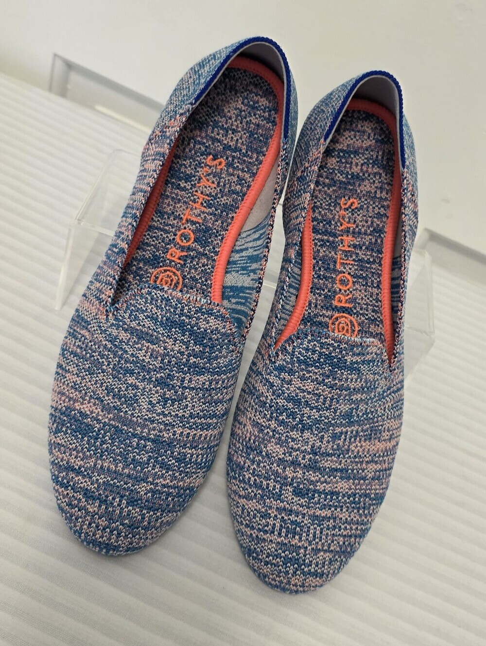 NWOB Rothy's Turquoise Blue & Pink Slip-On Melange Loafer Flats Sze 8.5 Colorful